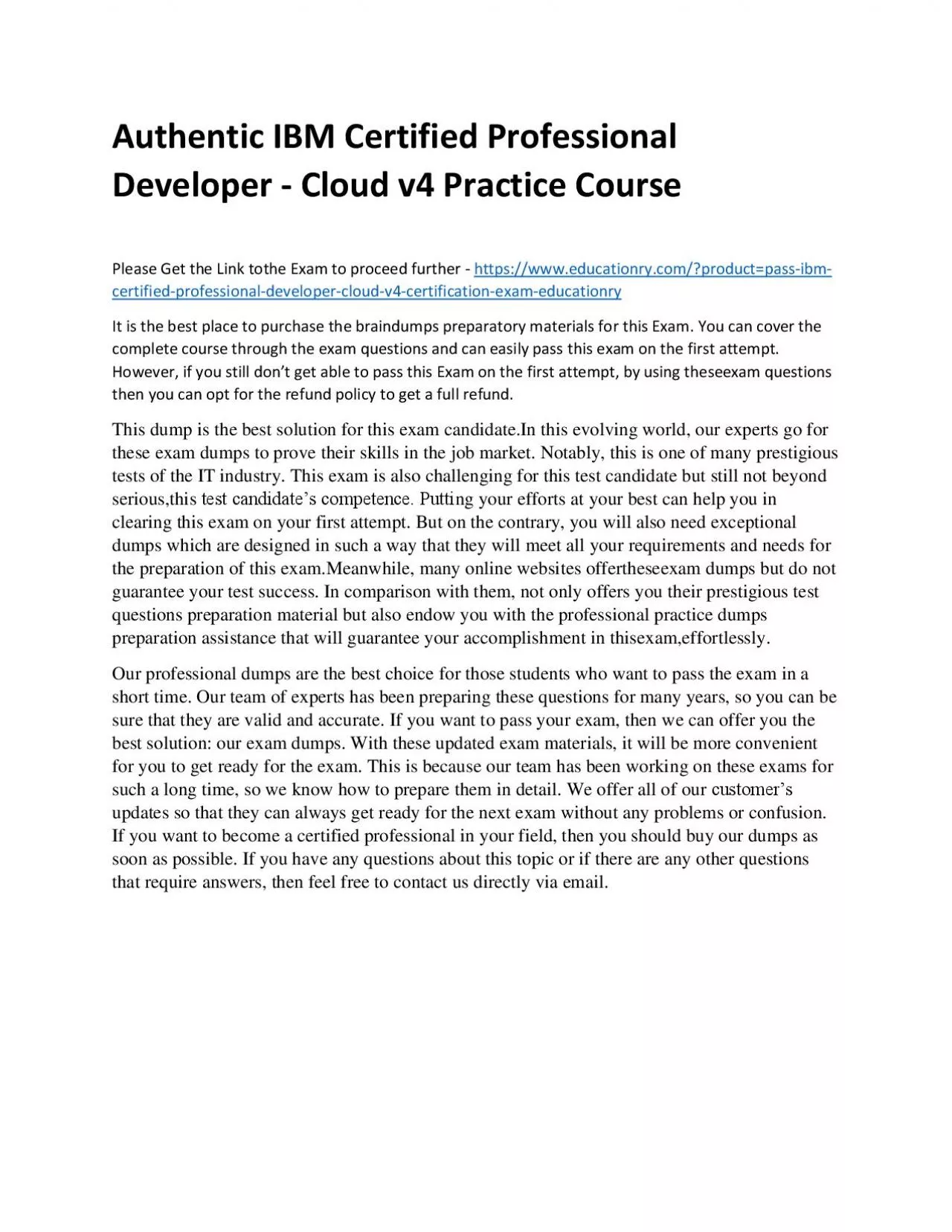 PDF-C1000-109: IBM Certified Professional Developer - Cloud v4