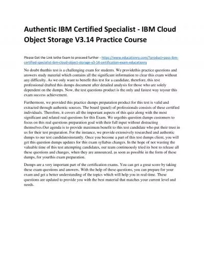 C1000-075: IBM Certified Specialist - IBM Cloud Object Storage V3.14