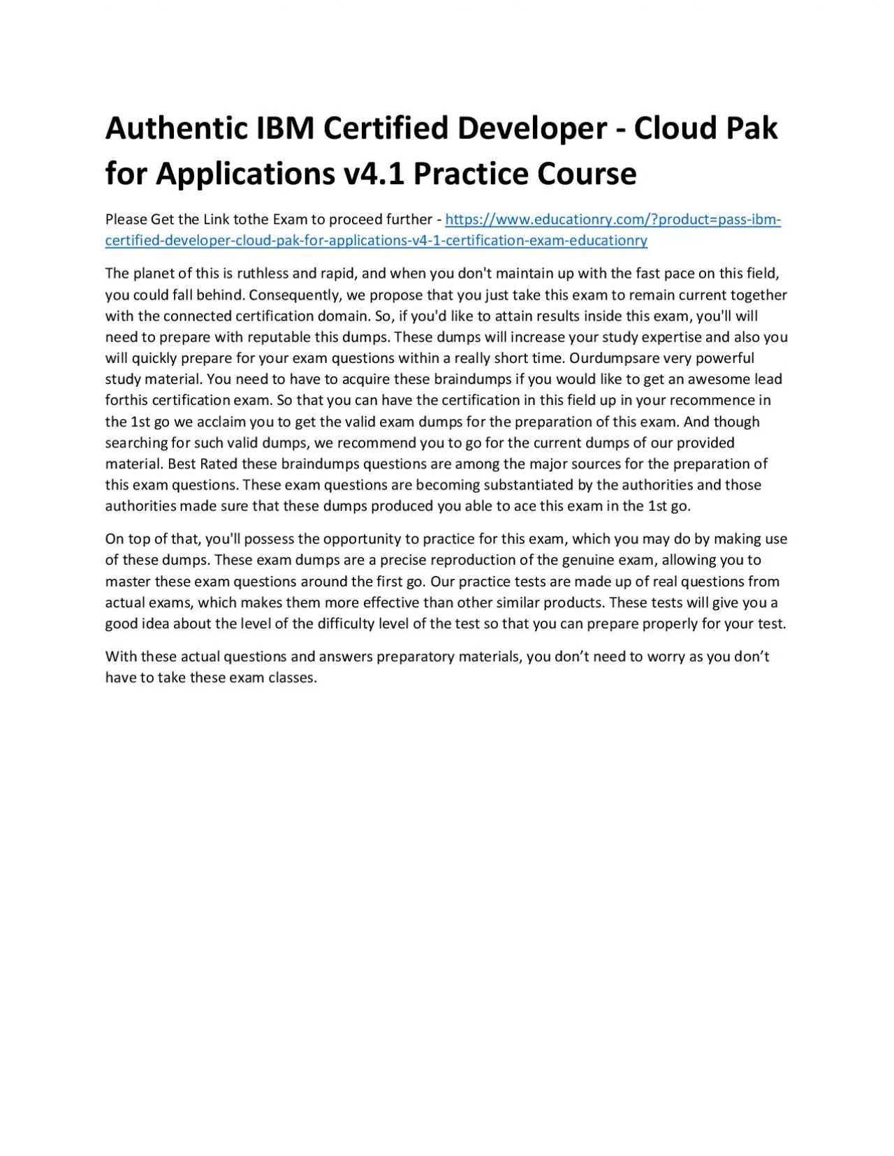 PDF-C1000-099: IBM Certified Developer - Cloud Pak for Applications v4.1