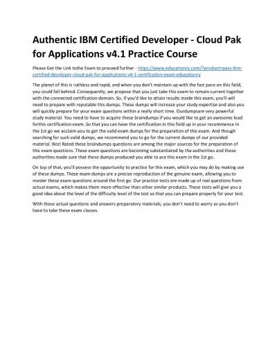 C1000-099: IBM Certified Developer - Cloud Pak for Applications v4.1