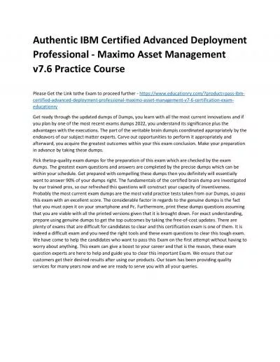 C2010-555: IBM Certified Advanced Deployment Professional - Maximo Asset Management v7.6