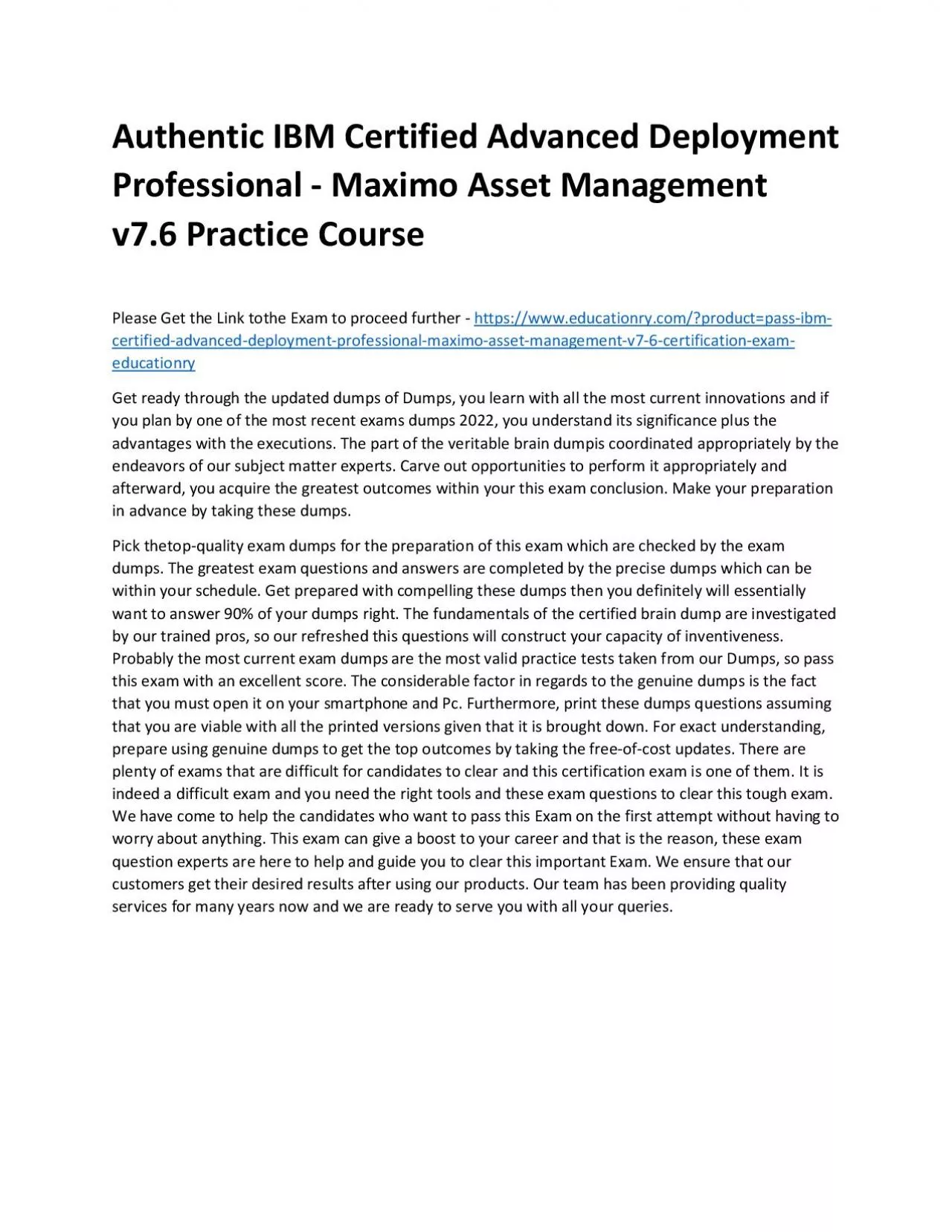 PDF-C2010-555: IBM Certified Advanced Deployment Professional - Maximo Asset Management v7.6