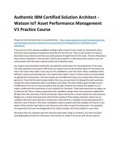 C1000-060: IBM Certified Solution Architect - Watson IoT Asset Performance Management