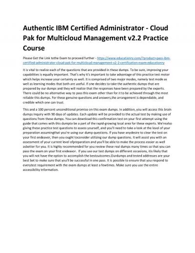 C1000-113: IBM Certified Administrator - Cloud Pak for Multicloud Management v2.2