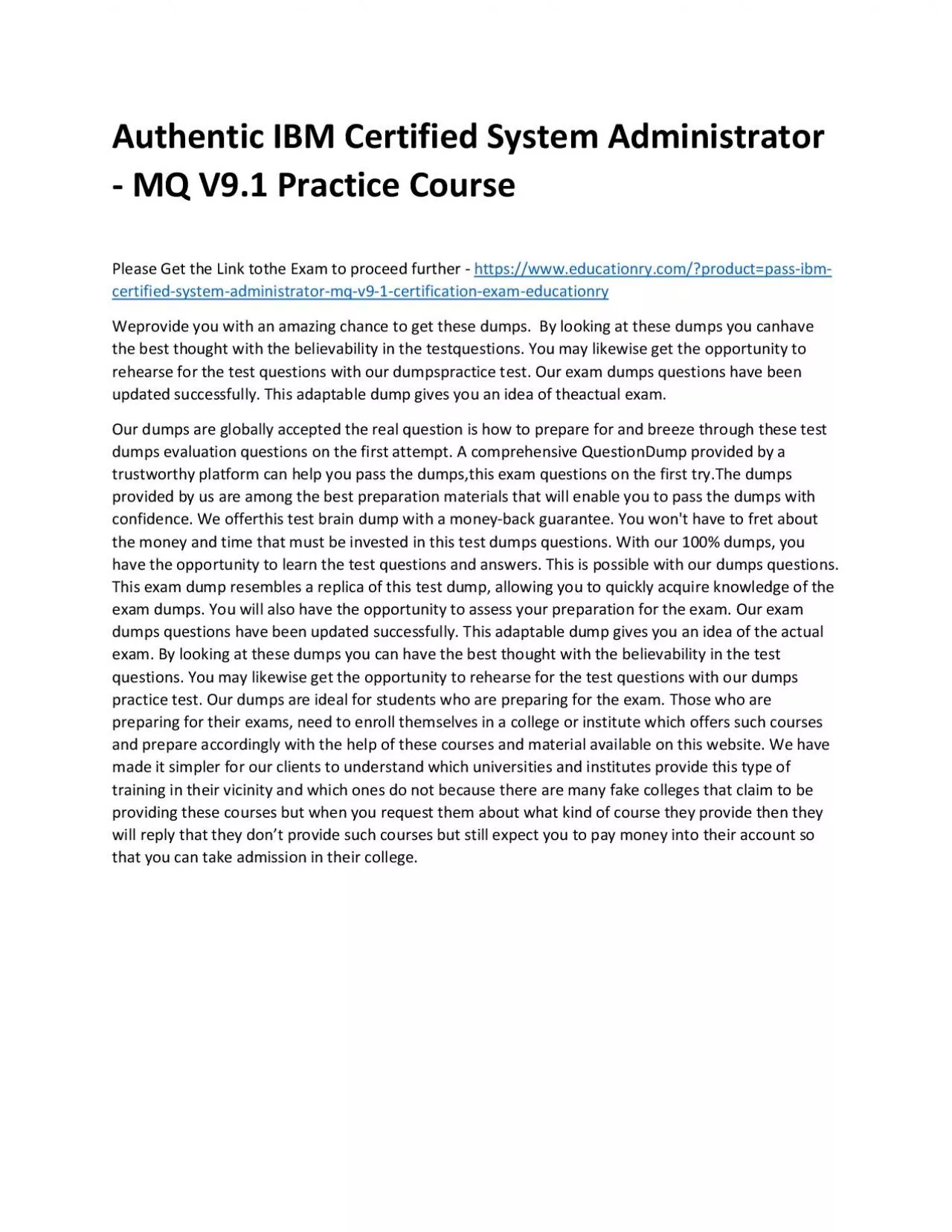 PDF-C1000-058: IBM Certified System Administrator - MQ V9.1