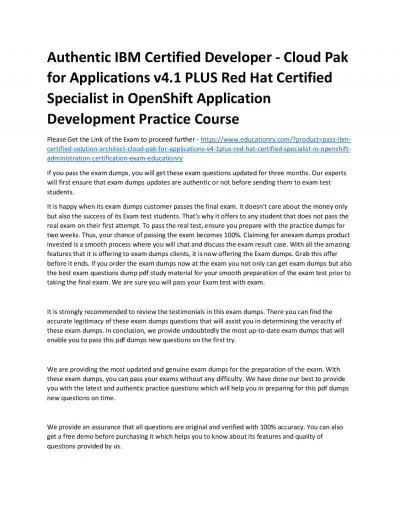 C0007300: IBM Certified Developer - Cloud Pak for Applications v4.1 PLUS Red Hat Certified