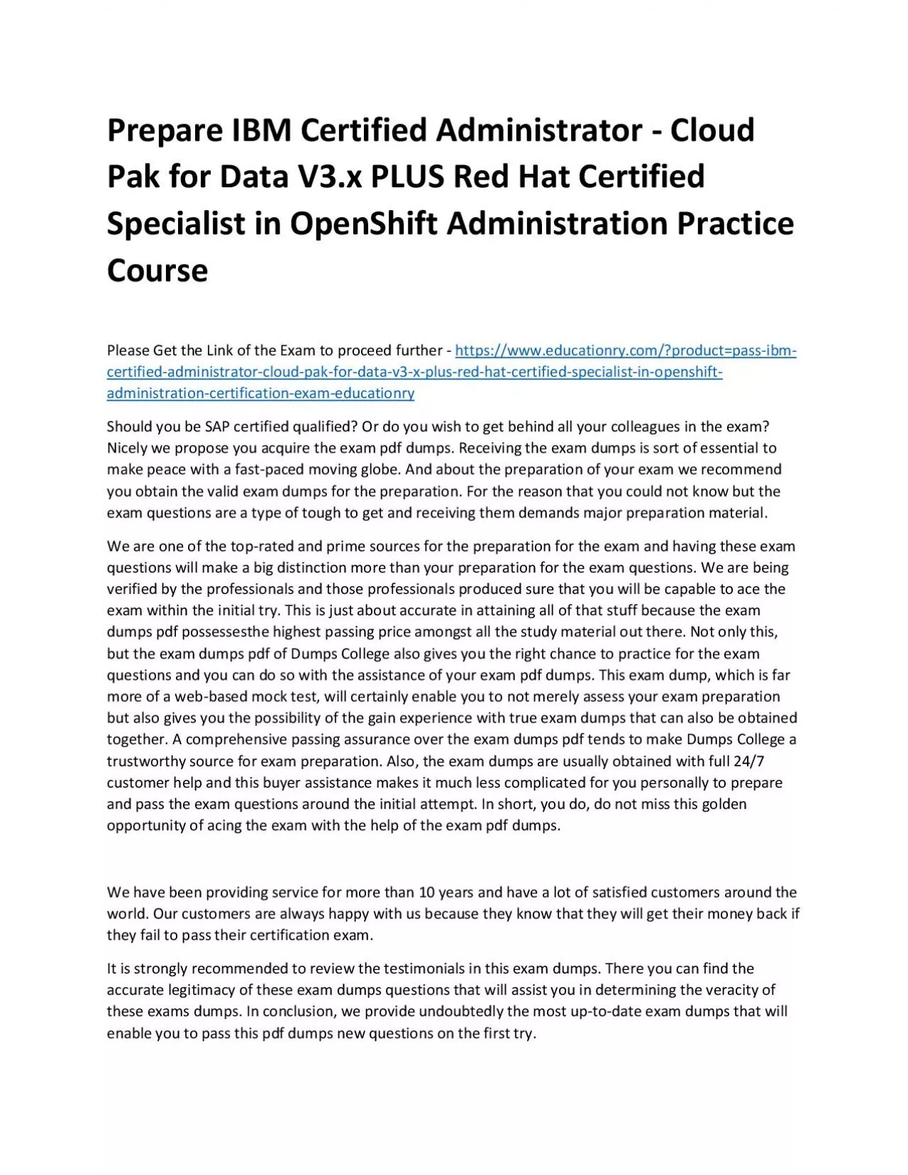 C0007600: IBM Certified Administrator - Cloud Pak for Data V3.x PLUS Red Hat Certified