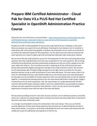 C0007600: IBM Certified Administrator - Cloud Pak for Data V3.x PLUS Red Hat Certified Specialist in OpenShift Administration