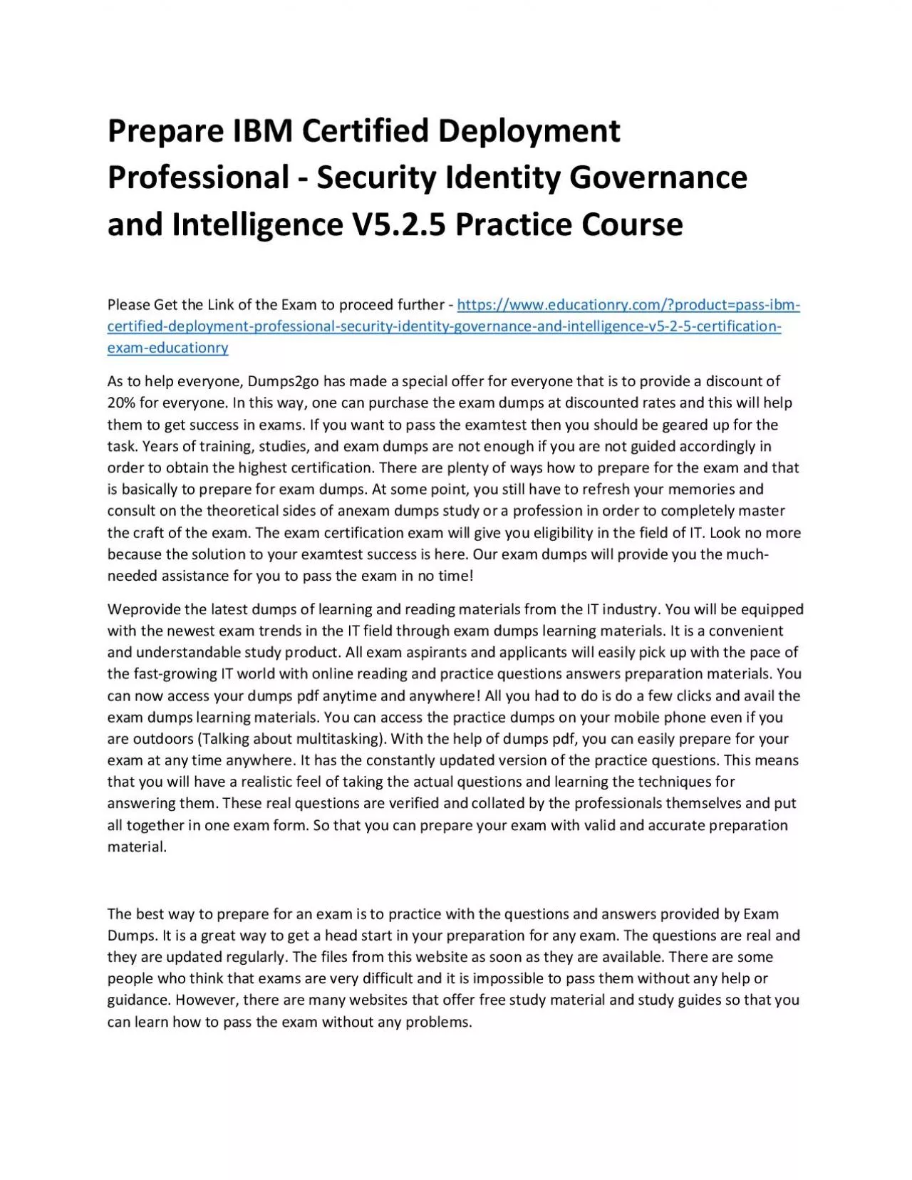 PDF-C1000-061: IBM Certified Deployment Professional - Security Identity Governance and Intelligence