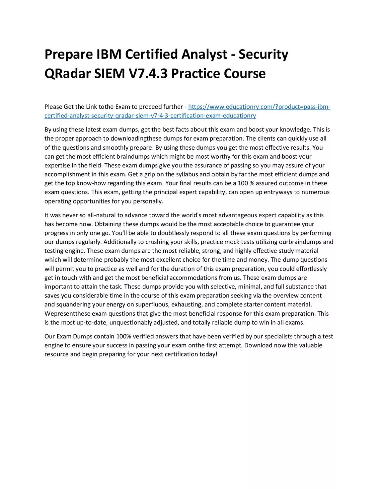 PDF-C1000-139: IBM Certified Analyst - Security QRadar SIEM V7.4.3