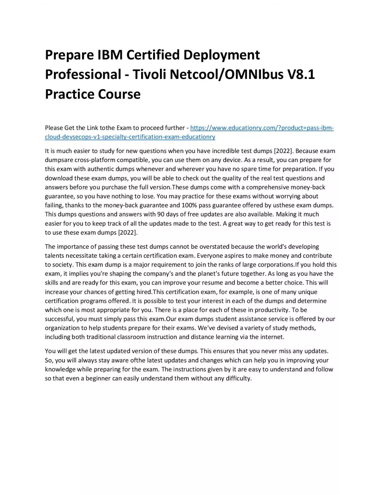 PDF-C9560-519: IBM Certified Deployment Professional - Tivoli Netcool/OMNIbus V8.1