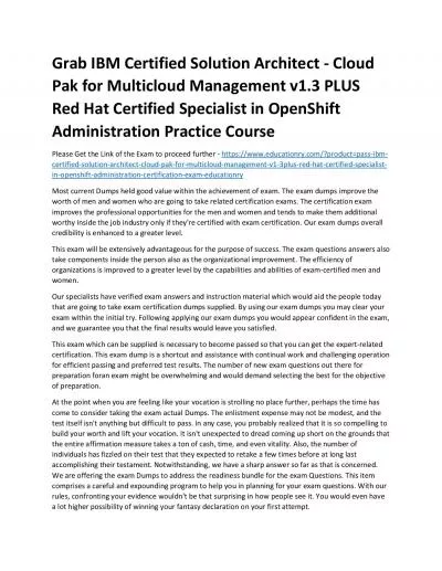 C0006600: IBM Certified Solution Architect - Cloud Pak for Multicloud Management v1.3
