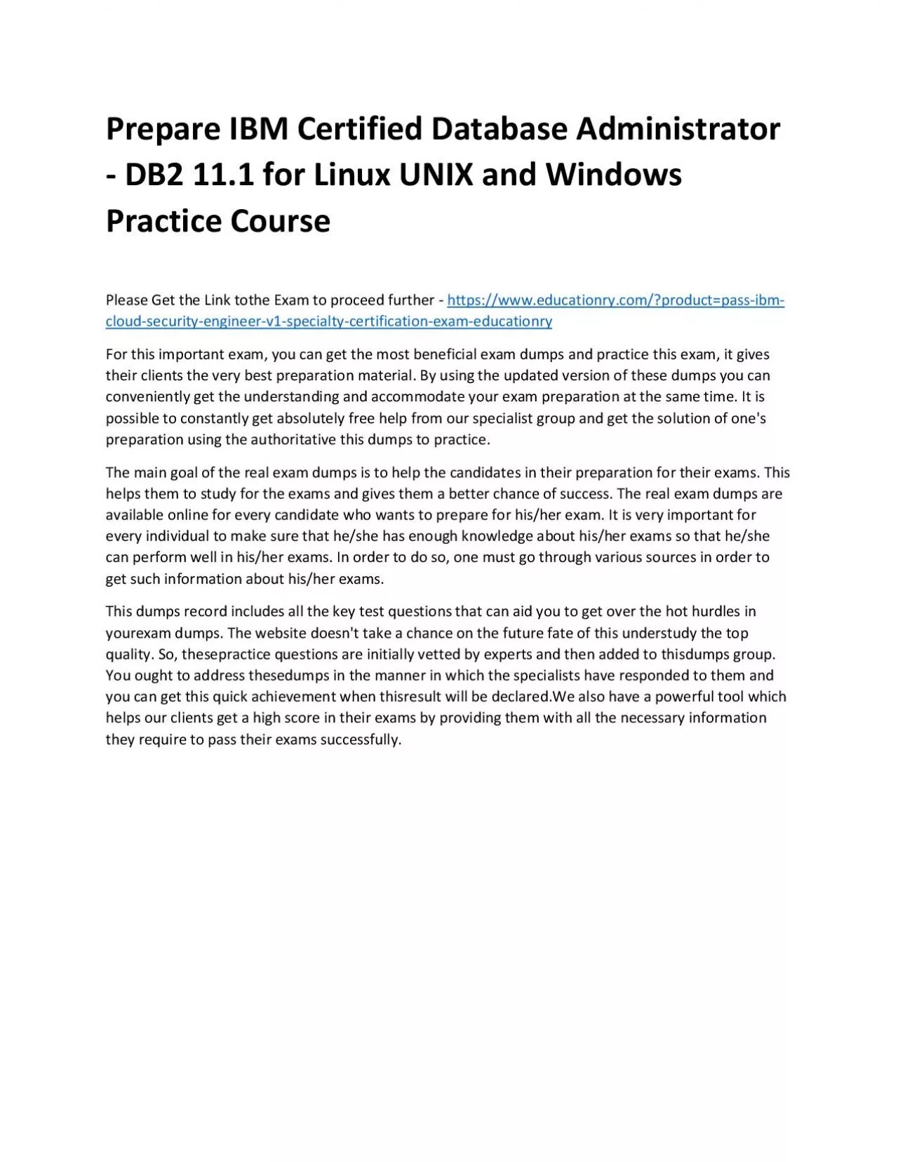 PDF-C2090-600: IBM Certified Database Administrator - DB2 11.1 for Linux UNIX and Windows