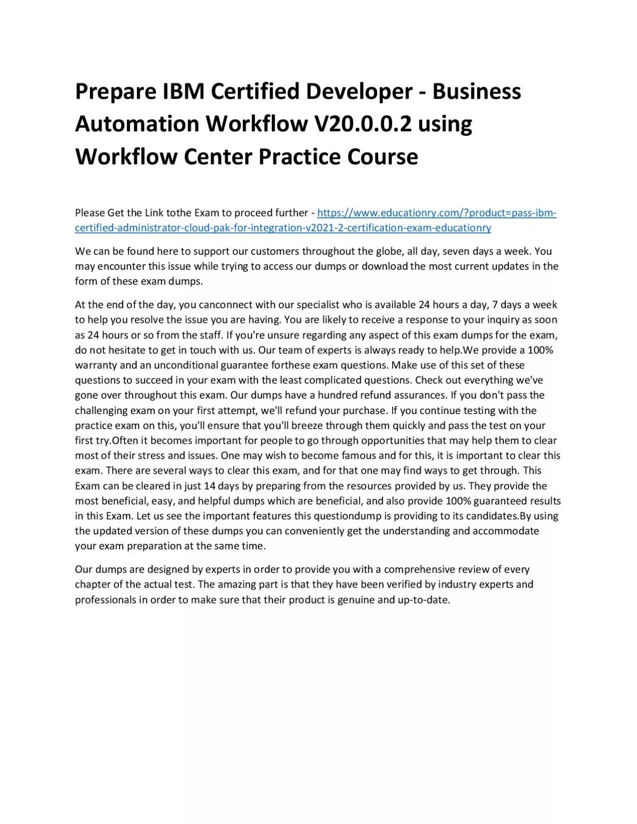 C1000-116: IBM Certified Developer - Business Automation Workflow V20.0.0.2 using Workflow