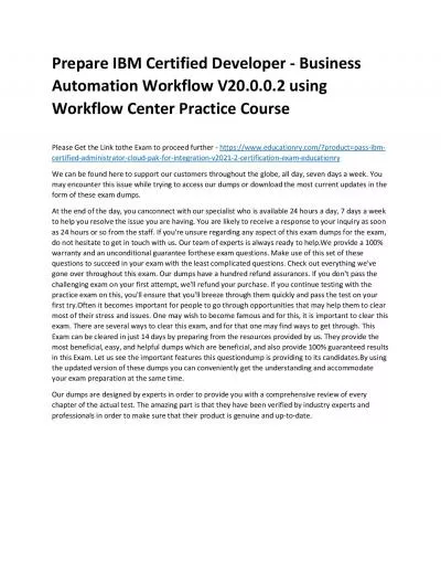 C1000-116: IBM Certified Developer - Business Automation Workflow V20.0.0.2 using Workflow Center