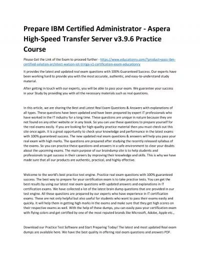 C1000-106: IBM Certified Administrator - Aspera High-Speed Transfer Server v3.9.6