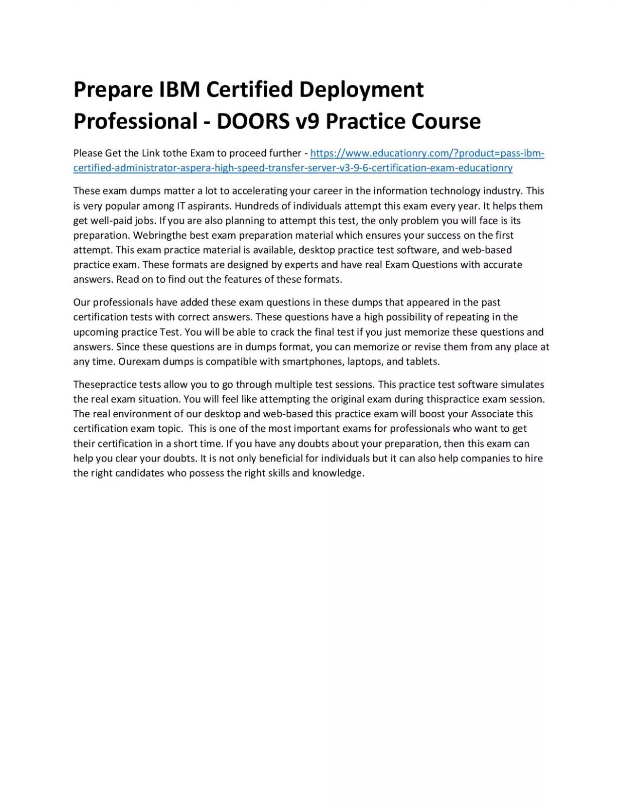 PDF-C2140-046: IBM Certified Deployment Professional - DOORS v9