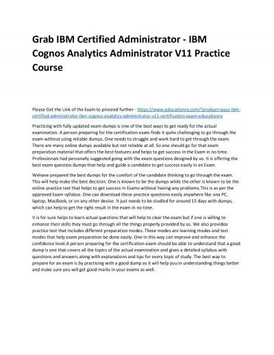 C2090-623: IBM Certified Administrator - IBM Cognos Analytics Administrator V11