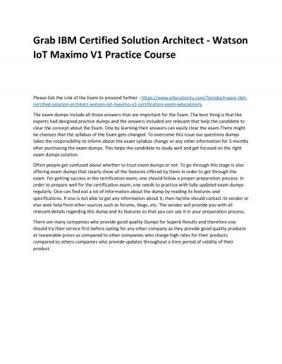 C1000-047: IBM Certified Solution Architect - Watson IoT Maximo V1