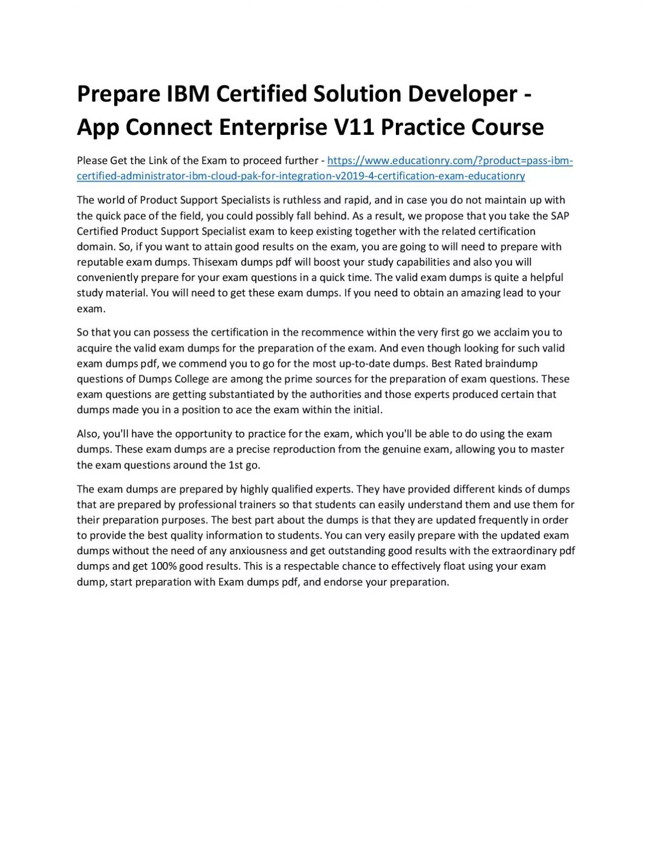 PDF-C1000-056: IBM Certified Solution Developer - App Connect Enterprise V11