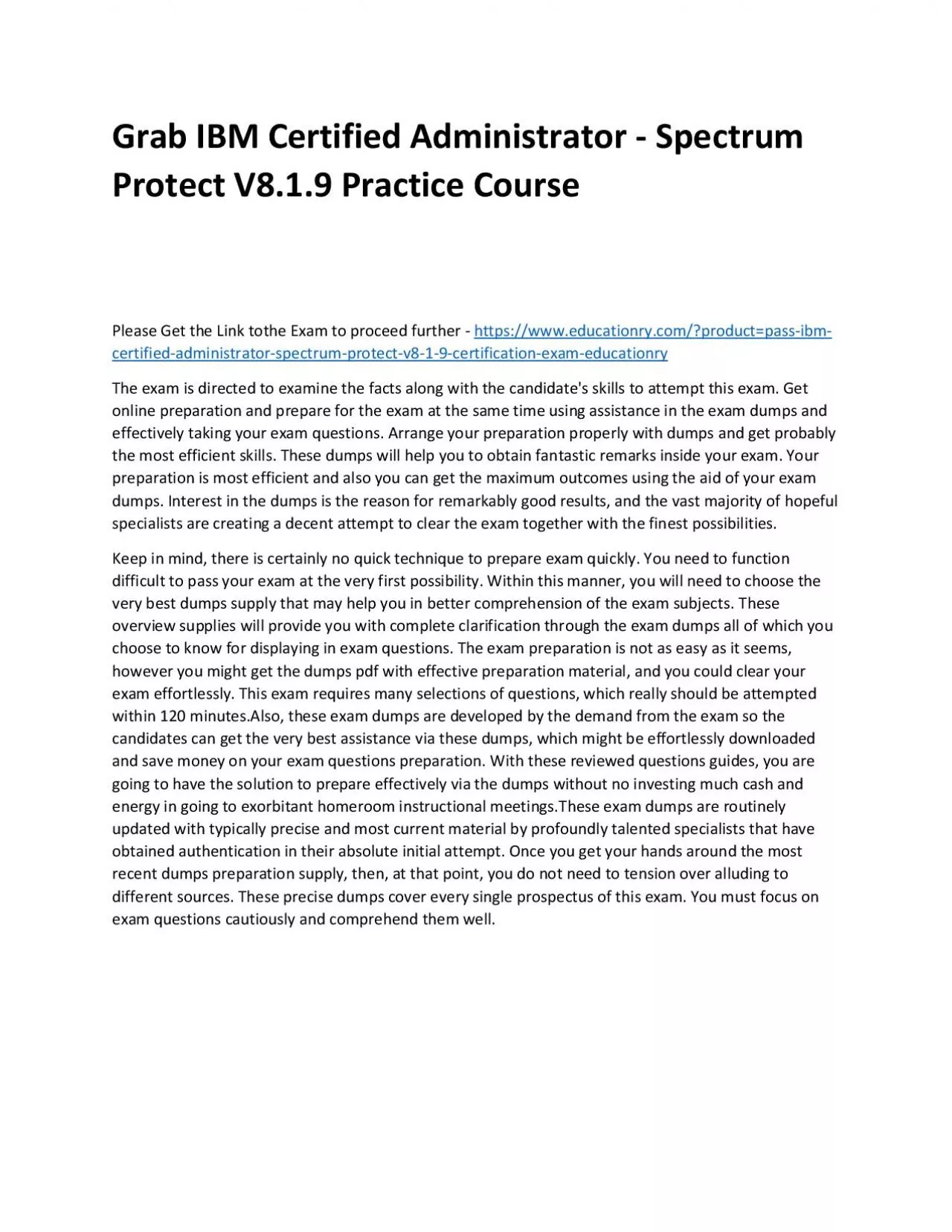 PDF-C1000-082: IBM Certified Administrator - Spectrum Protect V8.1.9