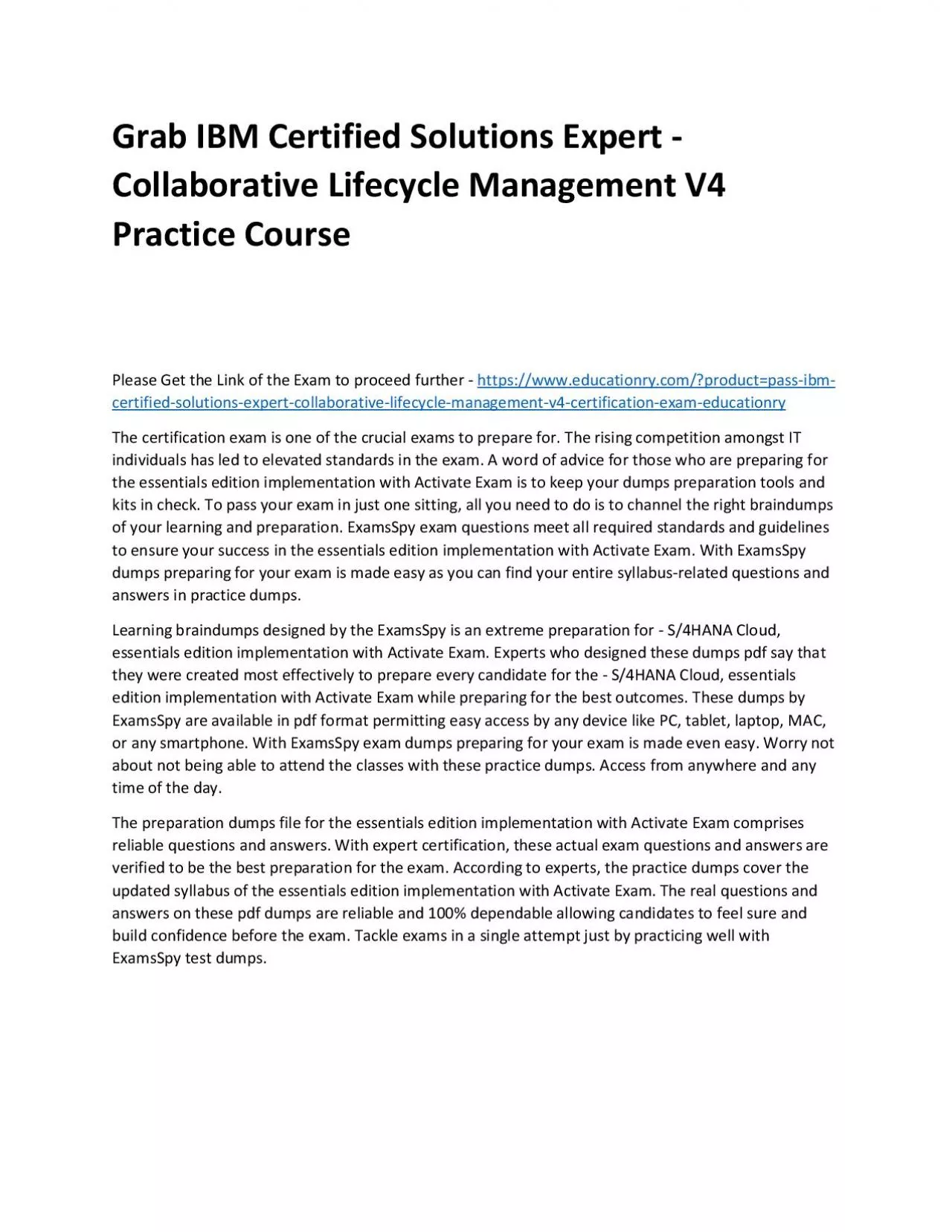 PDF-C9510-052: IBM Certified Solutions Expert - Collaborative Lifecycle Management V4