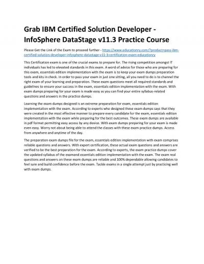 C2090-424: IBM Certified Solution Developer - InfoSphere DataStage v11.3