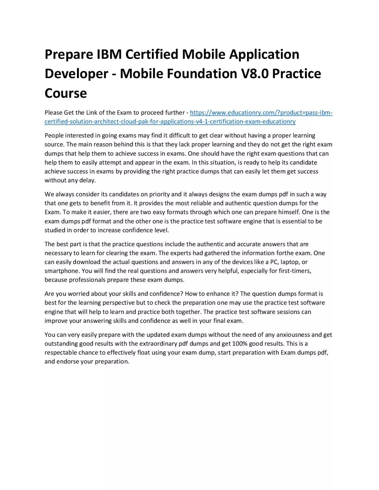 PDF-C1000-003: IBM Certified Mobile Application Developer - Mobile Foundation V8.0