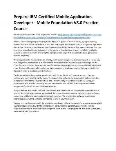 C1000-003: IBM Certified Mobile Application Developer - Mobile Foundation V8.0