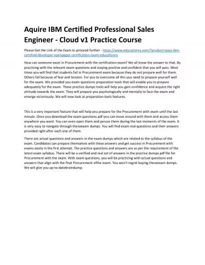 C1000-101: IBM Certified Professional Sales Engineer - Cloud v1