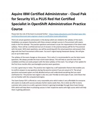 C0010400: IBM Certified Administrator - Cloud Pak for Security V1.x PLUS Red Hat Certified Specialist in OpenShift Administration
