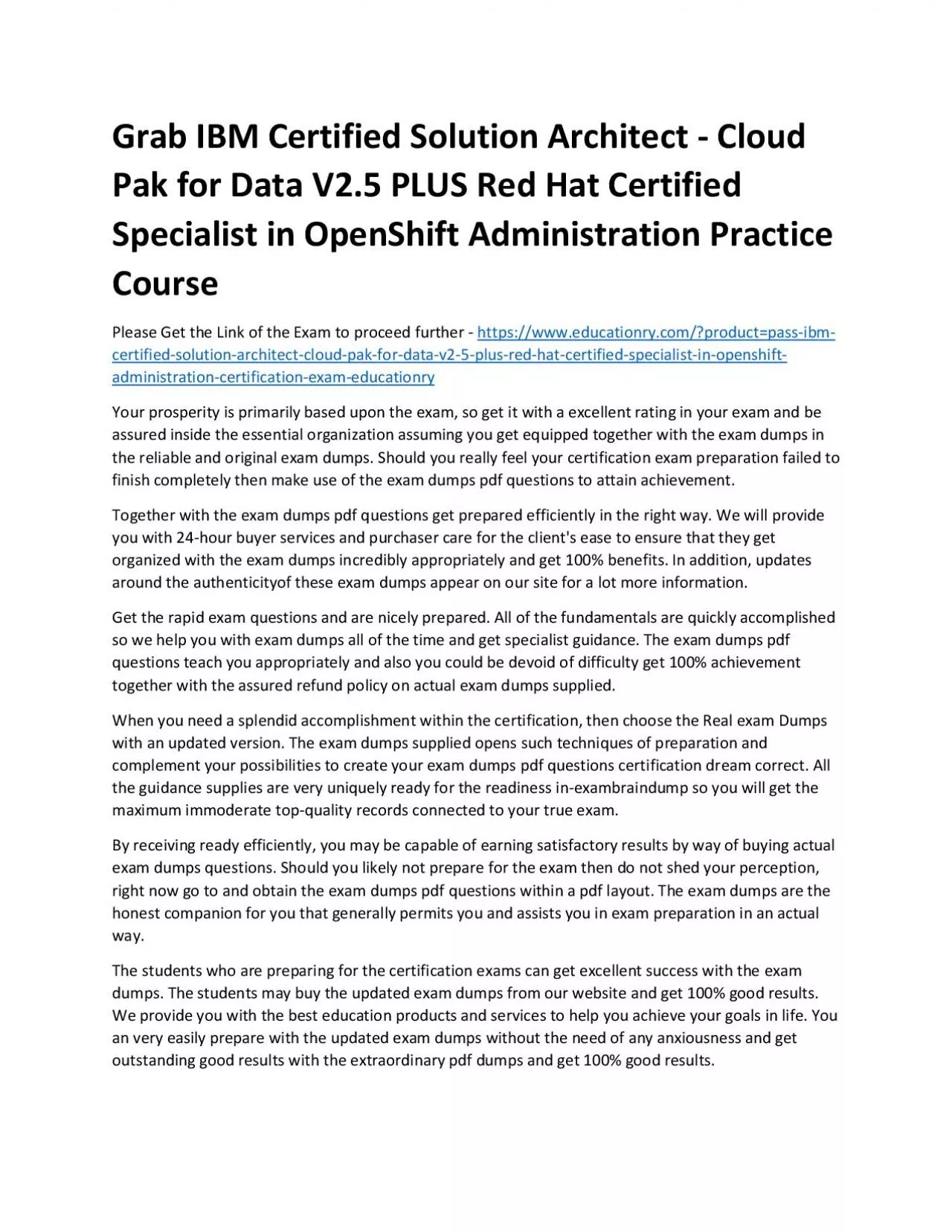 C0004600: IBM Certified Solution Architect - Cloud Pak for Data V2.5 PLUS Red Hat Certified
