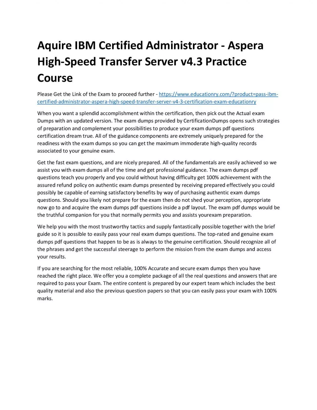 PDF-C1000-151: IBM Certified Administrator - Aspera High-Speed Transfer Server v4.3