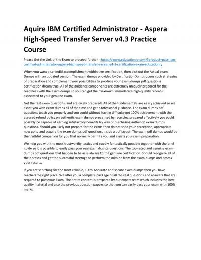 C1000-151: IBM Certified Administrator - Aspera High-Speed Transfer Server v4.3