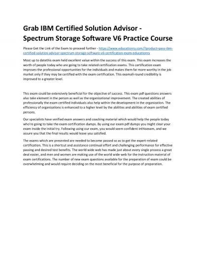 IBM Certified Solution Advisor - Spectrum Storage Software V6