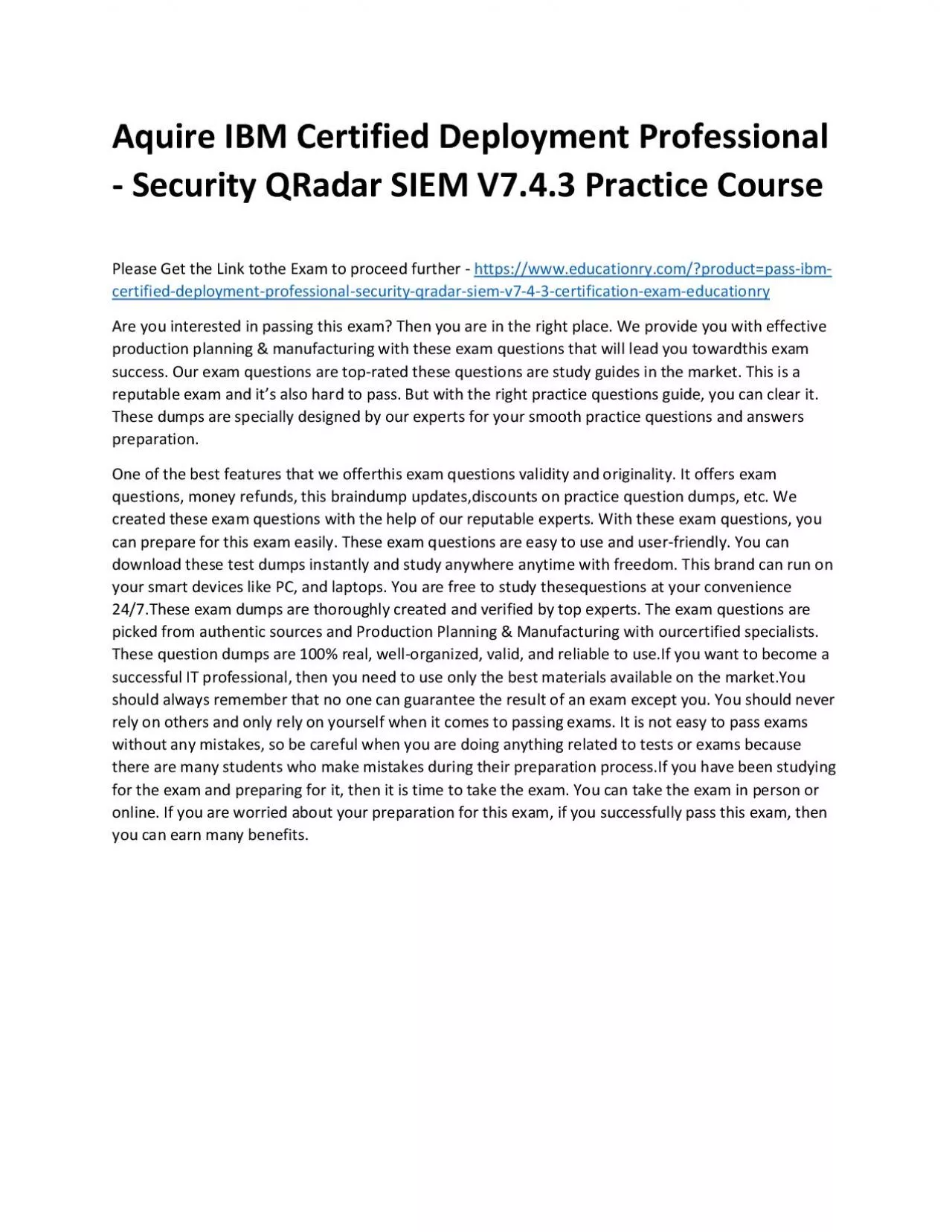 PDF-C1000-140: IBM Certified Deployment Professional - Security QRadar SIEM V7.4.3