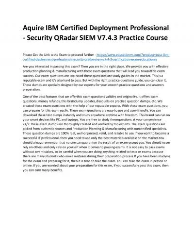 C1000-140: IBM Certified Deployment Professional - Security QRadar SIEM V7.4.3