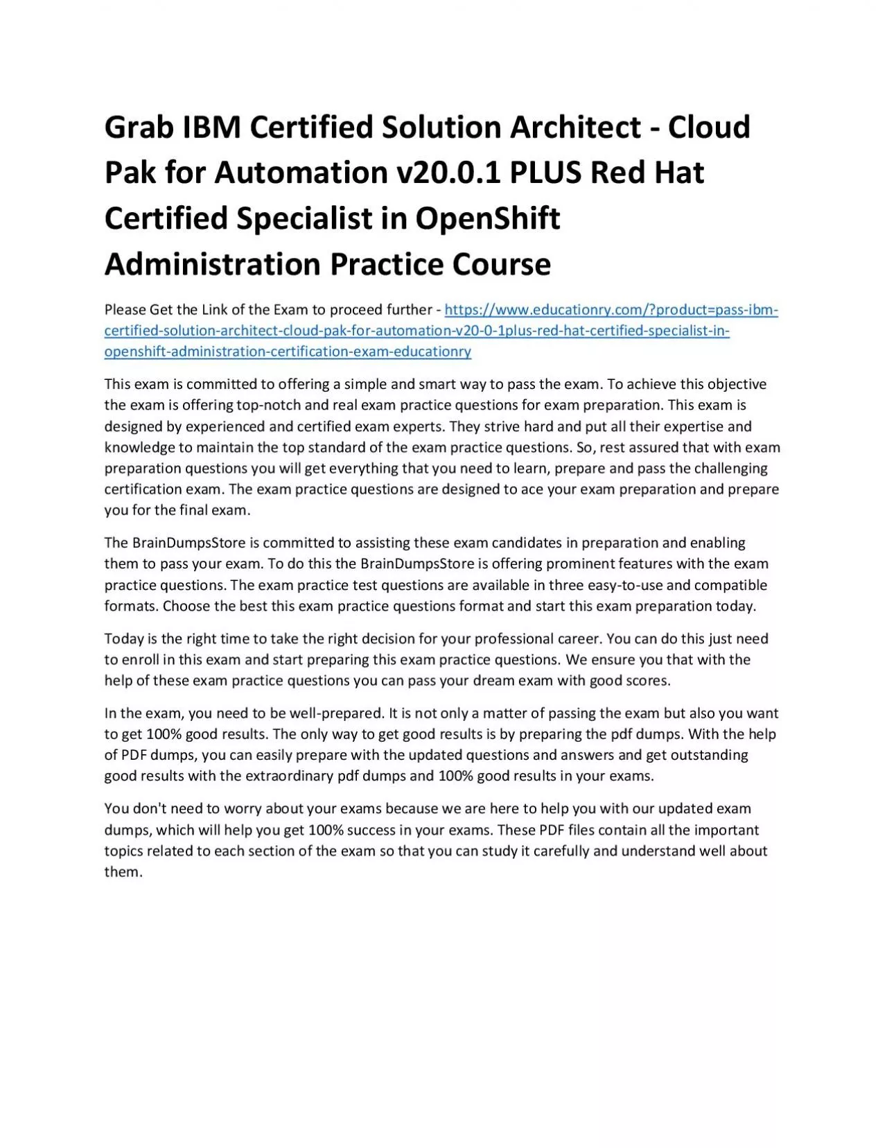 C0006900: IBM Certified Solution Architect - Cloud Pak for Automation v20.0.1 PLUS Red