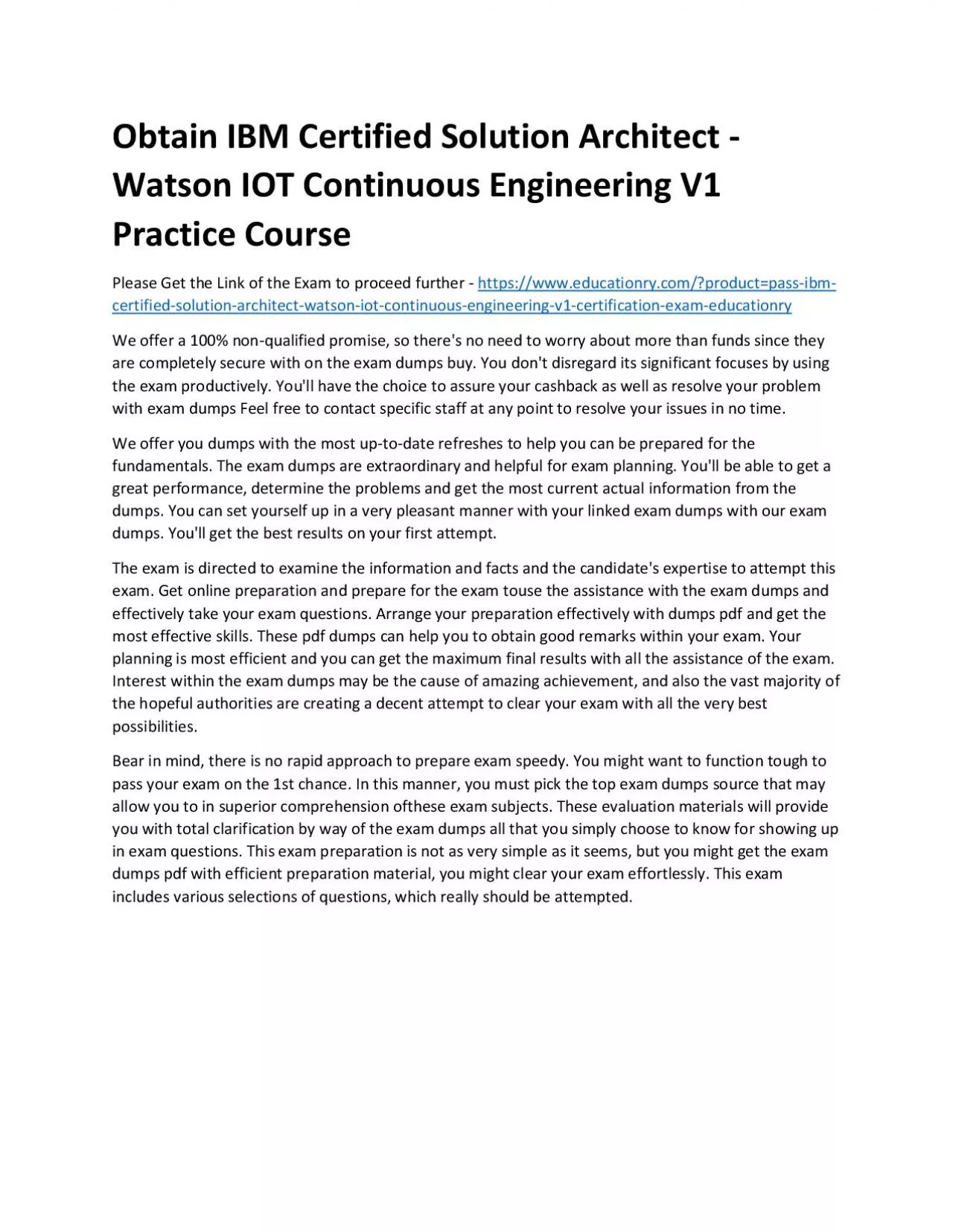 PDF-C1000-045: IBM Certified Solution Architect - Watson IOT Continuous Engineering V1