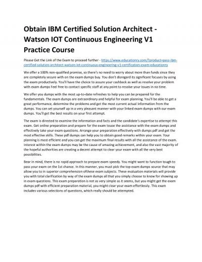 C1000-045: IBM Certified Solution Architect - Watson IOT Continuous Engineering V1