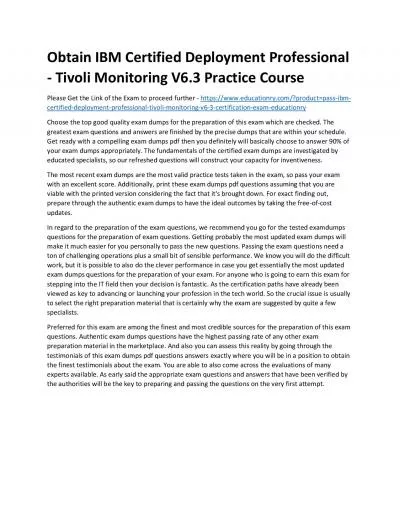 C9560-507: IBM Certified Deployment Professional - Tivoli Monitoring V6.3