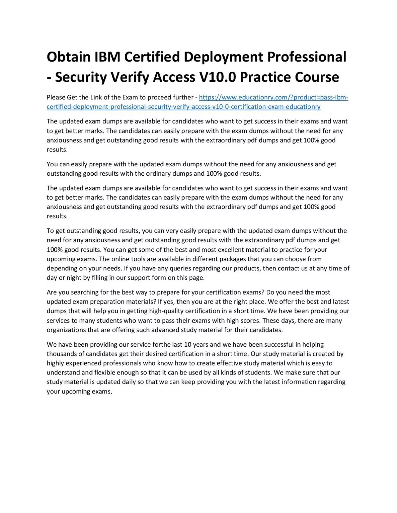 PDF-C1000-129: IBM Certified Deployment Professional - Security Verify Access V10.0