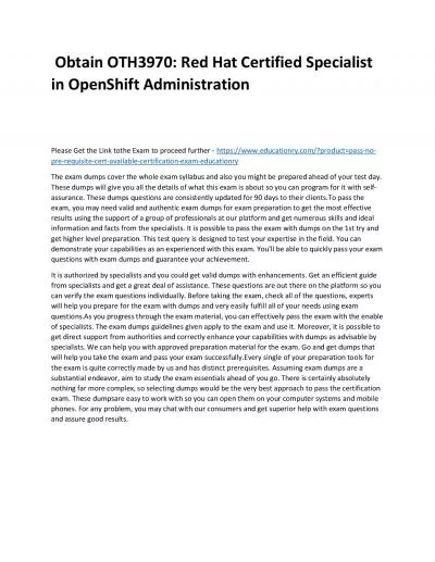 OTH3970: Red Hat Certified Specialist in OpenShift Administration