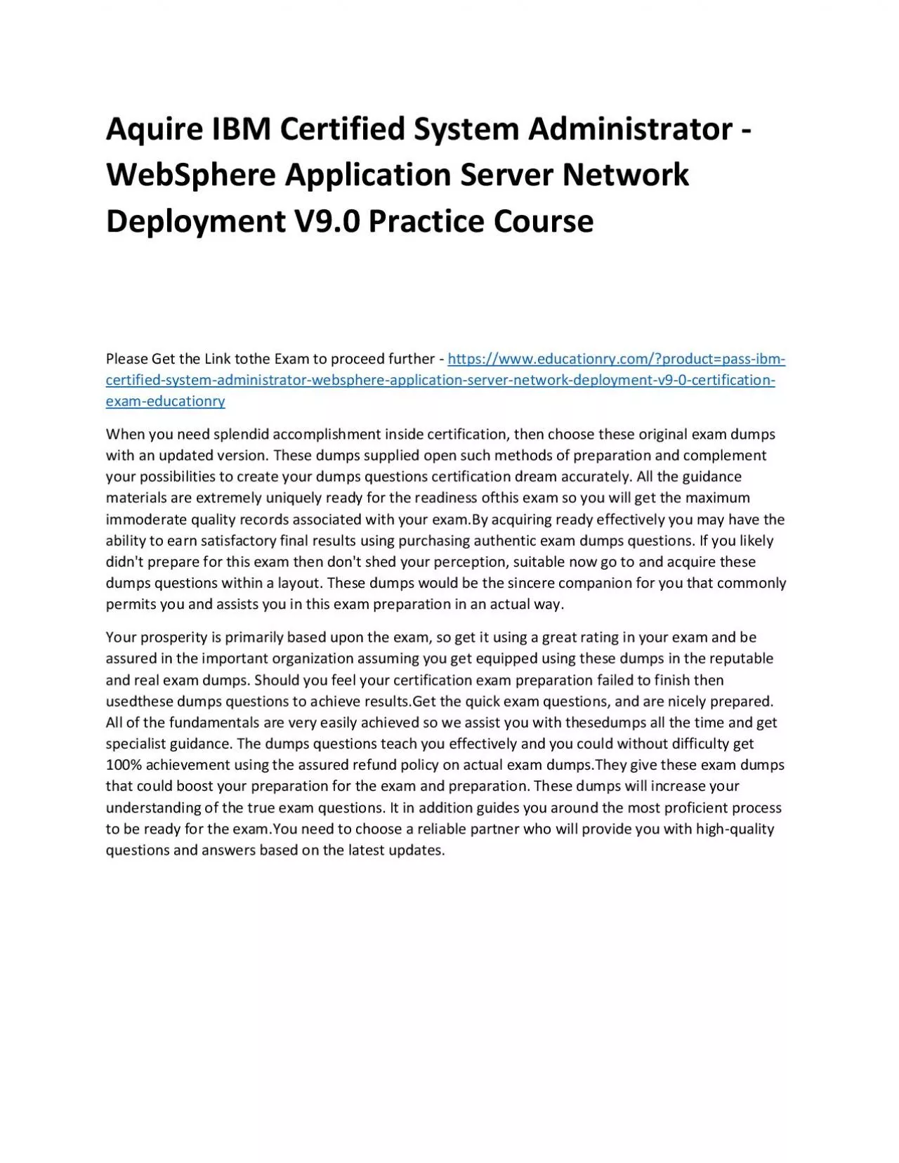 PDF-C9510-418: IBM Certified System Administrator - WebSphere Application Server Network Deployment