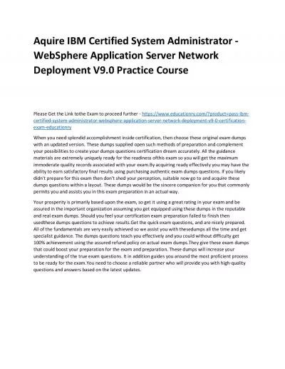 C9510-418: IBM Certified System Administrator - WebSphere Application Server Network Deployment V9.0