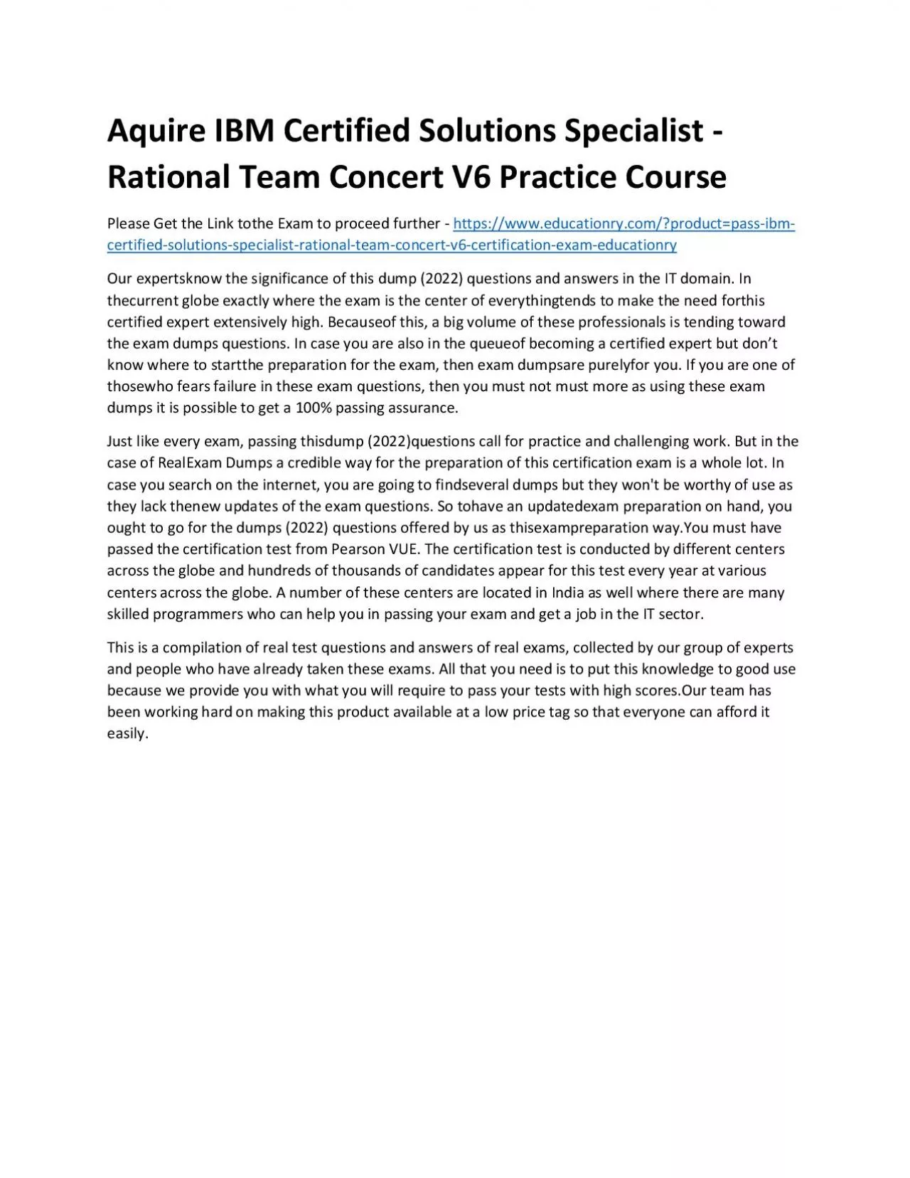 PDF-C2010-825: IBM Certified Solutions Specialist - Rational Team Concert V6