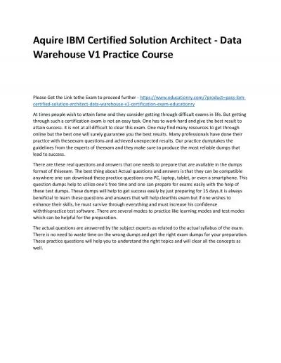 C1000-067: IBM Certified Solution Architect - Data Warehouse V1