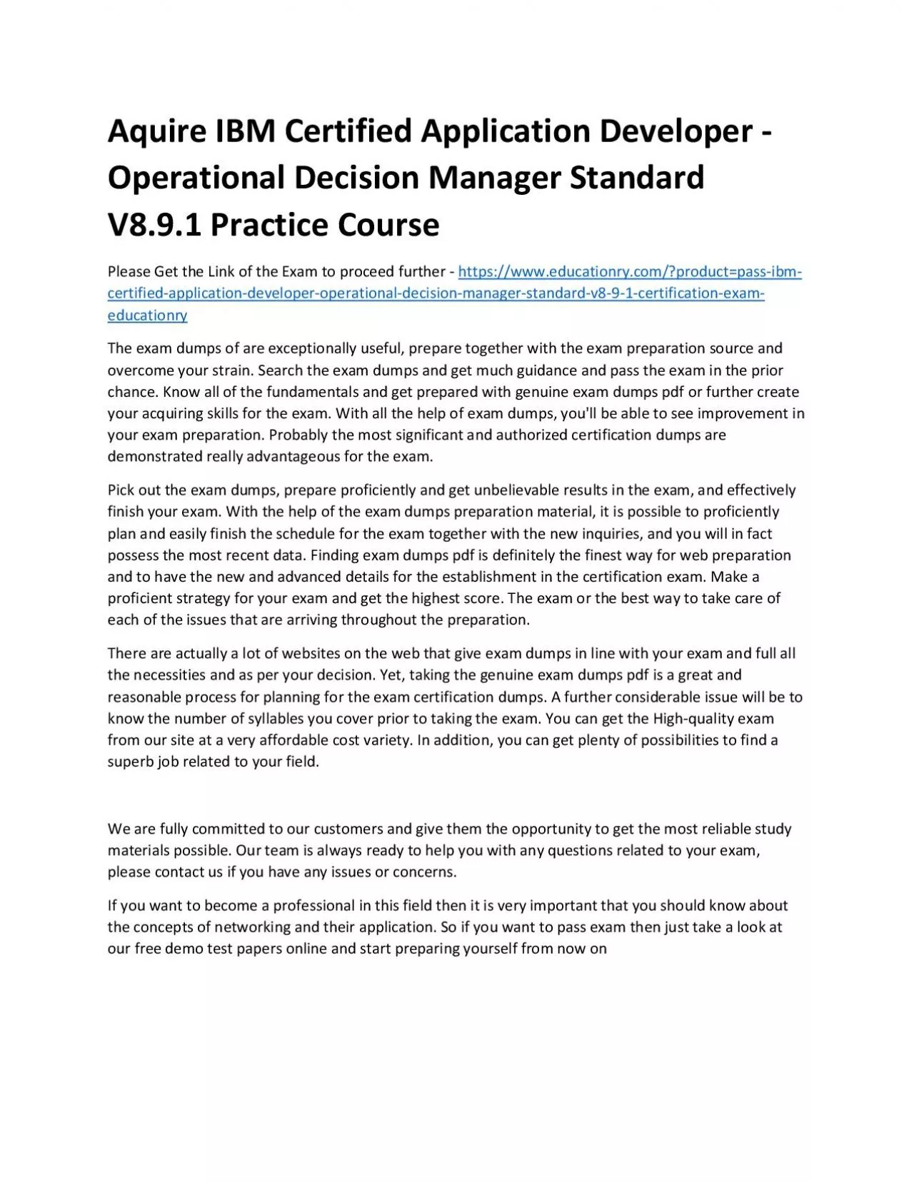 PDF-C1000-010: IBM Certified Application Developer - Operational Decision Manager Standard