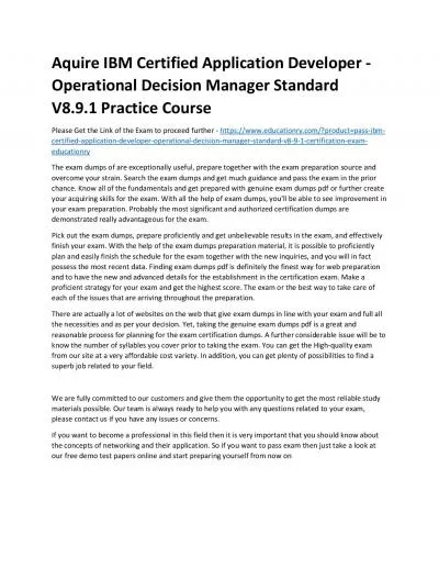 C1000-010: IBM Certified Application Developer - Operational Decision Manager Standard