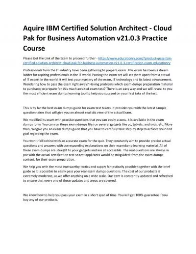 C1000-148: IBM Certified Solution Architect - Cloud Pak for Business Automation v21.0.3